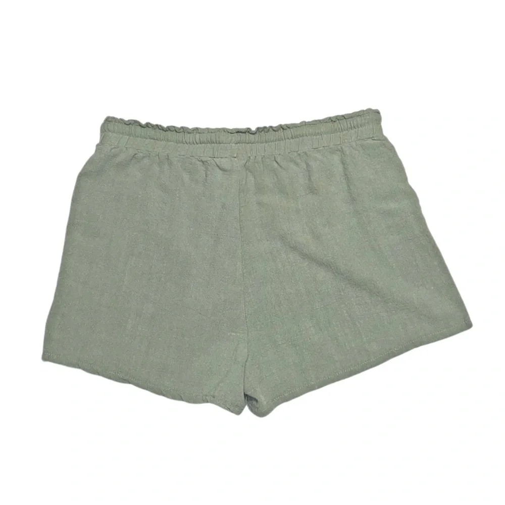 SHEIN Women's Green Linen Drawstring Shorts Medium